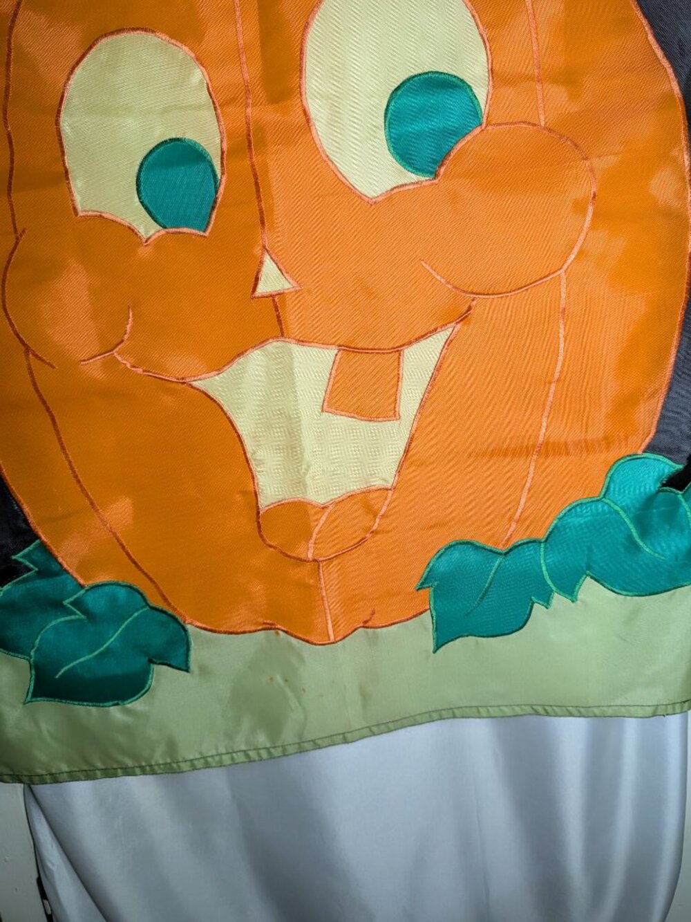 Vintage Applique Halloween Pumpkin Ghost House Flag Large Embroidered Banner - Picture 5 of 11